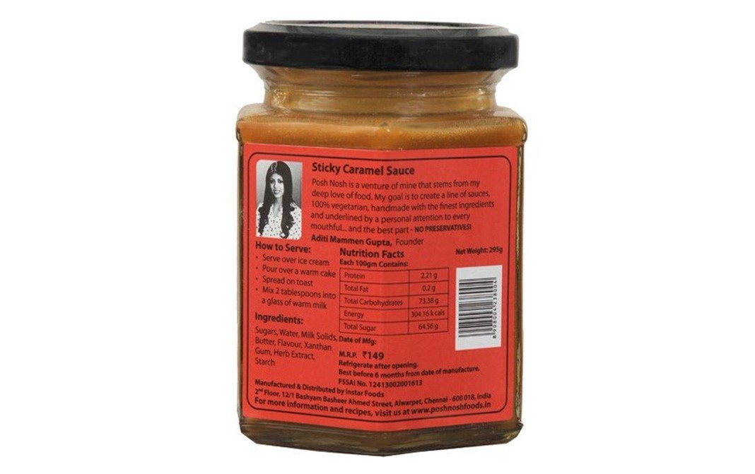 Posh Nosh Sticky Caramel Sauce Classic   Glass Jar  295 grams